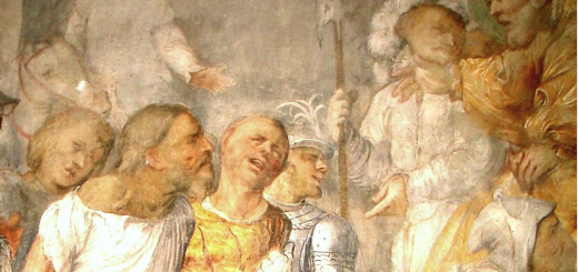 Daniele e i suoi compagni in affresco del Romanino in Sant'Antonio Abate, Breno.